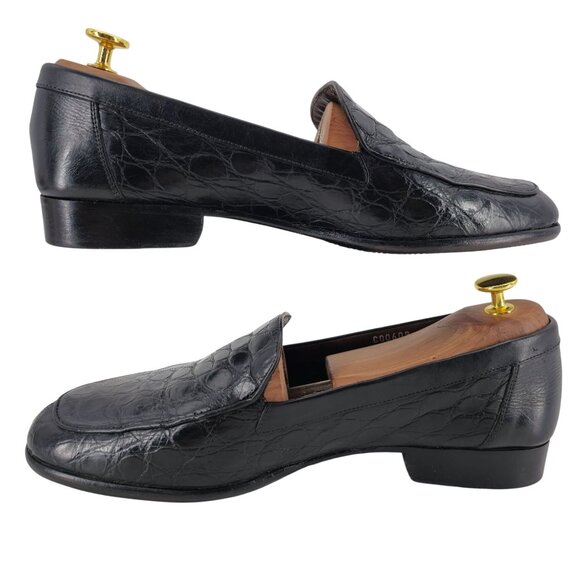 Vintage Bragano Exotic Crocodile Italy Men 9.5 Black Leather Dress Shoes Loafers main image 8